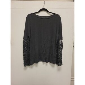 Amaryllis Womens Blouse 2XL Gray Tunic Top Long‎ Bell Lace Sleeve Plus Size